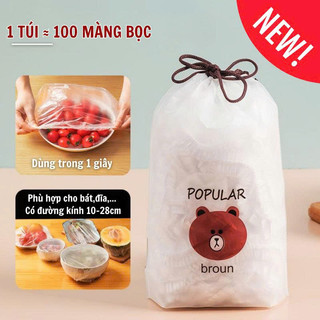 Set 100 Màng Bọc Thực Phẩm PE TOM&TOM – Túi Co Giãn, Kèm Túi Gấu, Bọc Đồ Ăn Tủ Lạnh