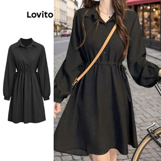 Lovito Váy thường ngày Ren trơn Nút viền rau diếp phía trước dành cho nữ L77ED177
