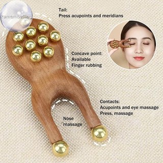Kamembelling Mũi Gỗ Guasha Dụng Cụ Massage Hạt Đồng Cầm Tay Lược Chống Tĩnh Điện Cho Mặt Mũi Thư Giãn Mắt Điểm Kinh Tuyến Acupoint Quà Tặng Sinh Nhật EN