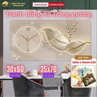  Đồng Hồ Treo Tường Tráng Gương Chữ Nhật Lông Vũ LUXDECOR In UV 5D Cao Cấp Decor Phòng Khách Sang Trọng 