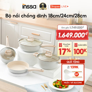 Inssa Bộ Nồi Chảo Chống Dính 4 Món Dòng Vanilla Ice Cream Kích Thước Size 18-24-28cm GUOJ030 - Bảo Hành 1 Năm