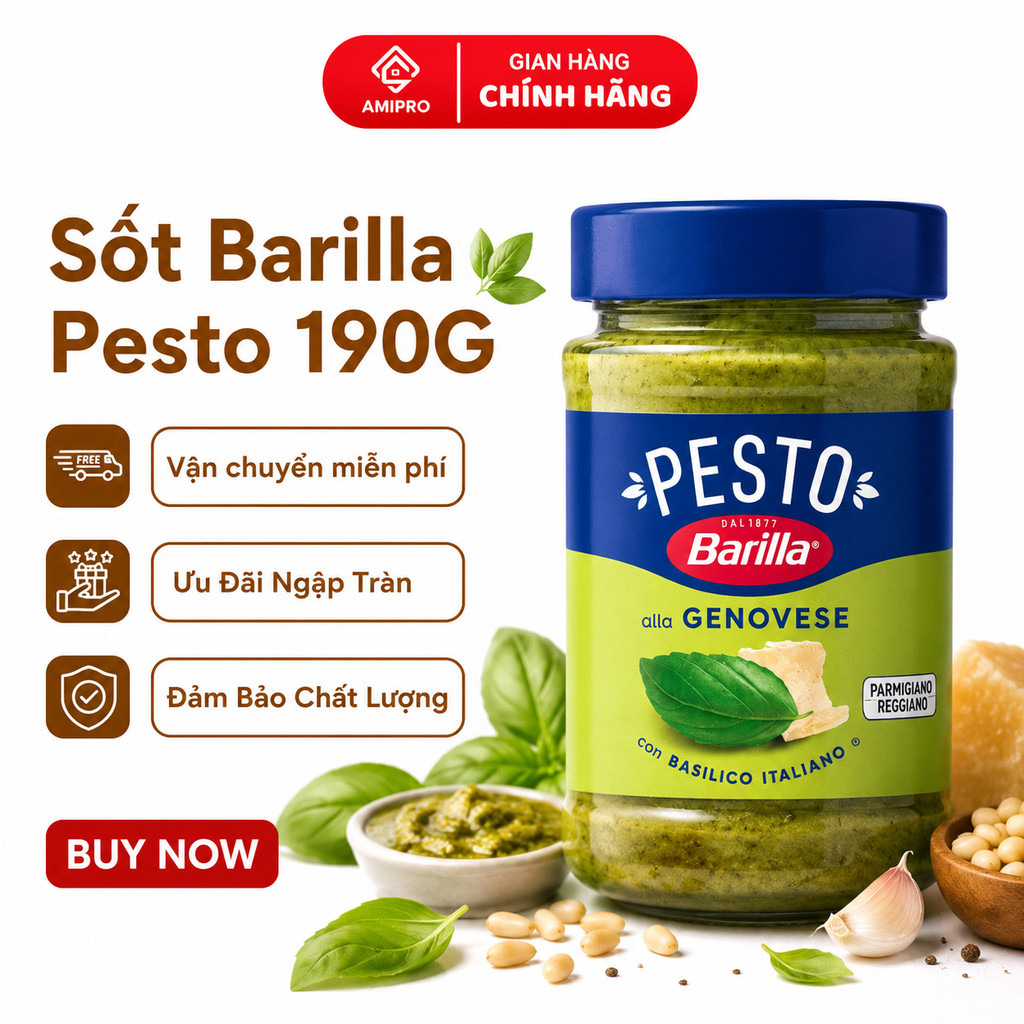 Sốt Barilla Pesto Lá Húng Quế 190g Phù Hợp Pasta, Pizza Và Món Âu