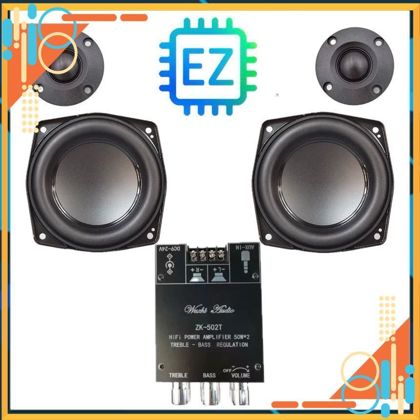 Combo làm loa 2.0 100W, mạch ZK-502T + Midbass boombox2 + treb lụa