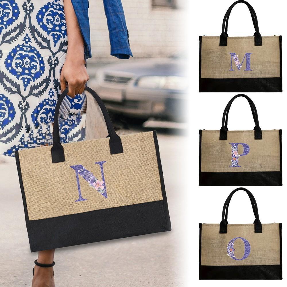 Jute Splicing Linen Bag Makeup bags handbags wallets cosmetic bag Makeup Bags Tote Bag Flower Series