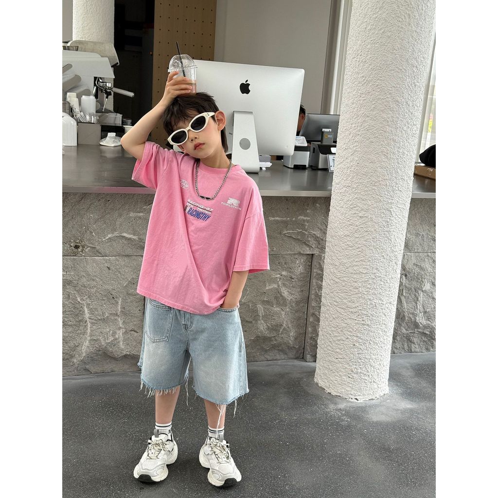 Quần Short Jean Trẻ Em Form Rộng Unisex – Quần Jean Lửng Wash Mềm Cá Tính Cho Bé Trai Bé Gái