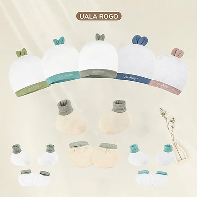 Set bao chân tay mũ cho bé sơ sinh Ualarogo vải Sợi tre Bamboo mềm mịn co giãn 2453 2454