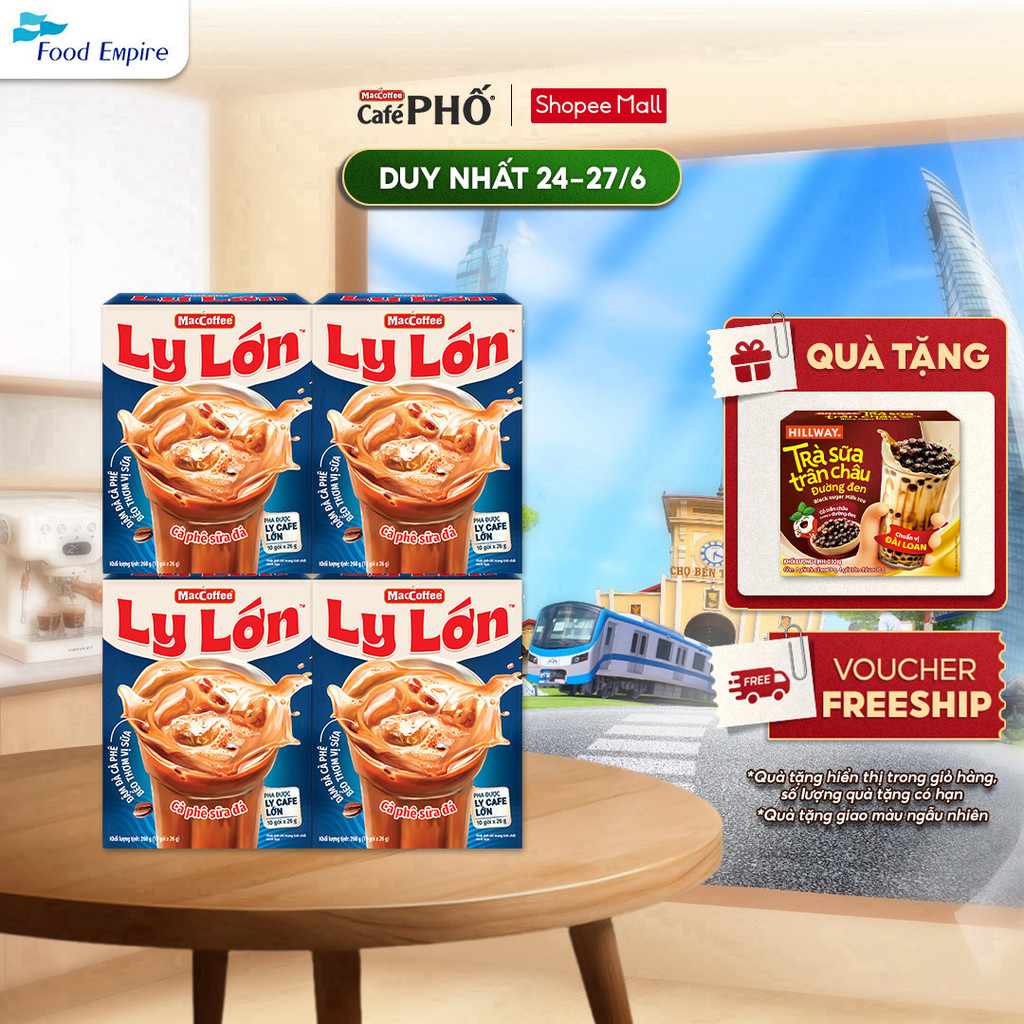 Combo 4 hộp Cà phê Ly Lớn MacCoffee Sữa đá (hộp 10 gói x 26g)