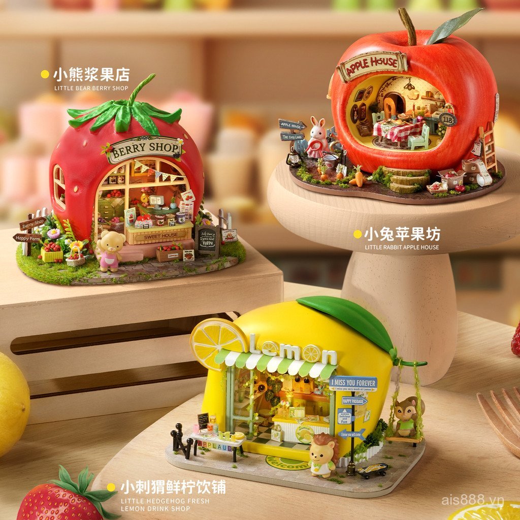 SSG2 [Cash commodity and quick delivery]Qijin DIY Miniature scene of fruit town Little Rabbit Apple 
