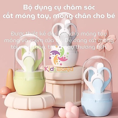 Bộ bấm móng tay móng chân cho bé KidsWorld hình trụ 4 chi tiết gồm bấm móng, kéo, nhíp, dũa