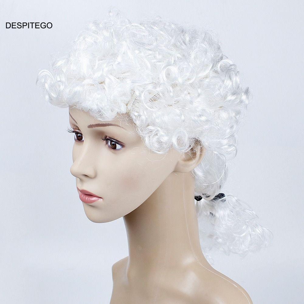 DESPITEGO Judge Tóc Giả, Baroque Tóc Giả No Bangs Judge Cosplay Mũ, Trang Phục Trắng Tóc Giả Thoáng 