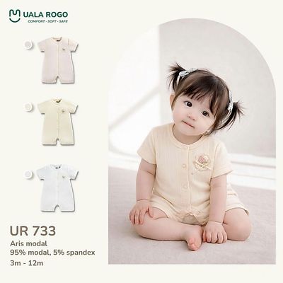 Bodysuit cộc tay cho bé Ualarogo 3-12 tháng vải Aris Modal thấm hút mềm mại cúc bấm UR 733