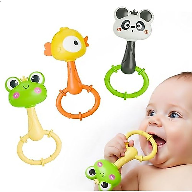 IPlay, iLearn Đồ chơi lục lạc Maracas cho bé, Bộ lục lạc lắc động vật cho trẻ sơ sinh, Nhẫn mọc răng