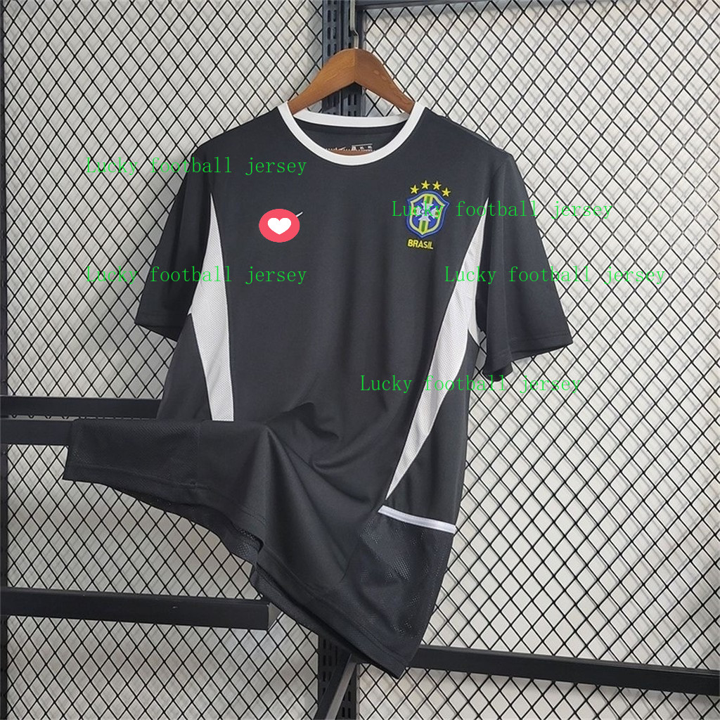 Áo bóng đá retro World Cup 2002 thủ môn Brazil đen, chất lượng cao