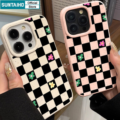 Ốp Điện Thoại Suntaiho Retro Checkerboard Họa Tiết Hoa Nhỏ Mờ Mềm Cao Cấp Chống Sốc Cho iPhone 11 12 13 14 15 16 Pro Max IP 7 8 Plus Iphon X XS XR Xs max