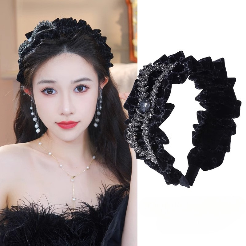 Băng đô nơ đầu lâu đính đá màu đỏ, vành rộng dành cho nữ, phù hợp đi chơi