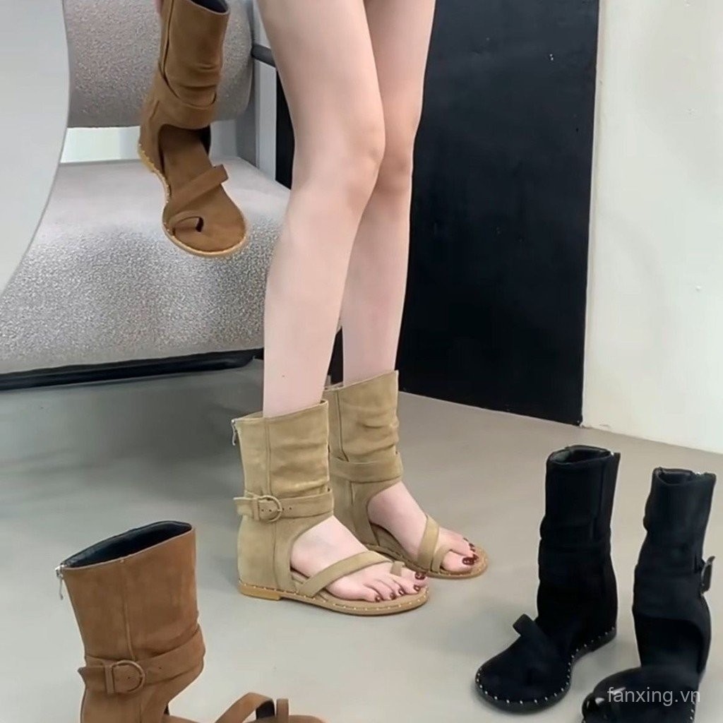 Genuine Leather Women's Sandals2025New Summer Retro Slip-On Toe Wedge Height-Increasing Sandals