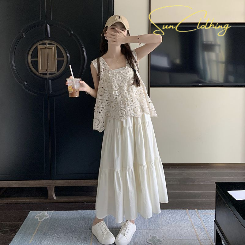 {Sun-Oder}Set Váy Liền Dáng Dài + Áo Hoa Gile