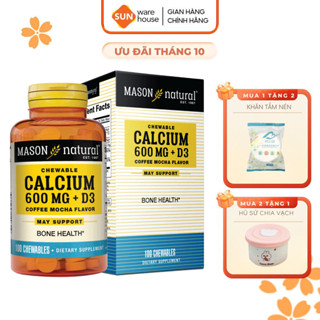 Viên Uống Bổ Sung Canxi và Vitamin D3 Hỗ Trợ Xương Chắc Khỏe, Tăng Chiều Cao Mason Nature Calcium 600MG + D3 Hộp 100v