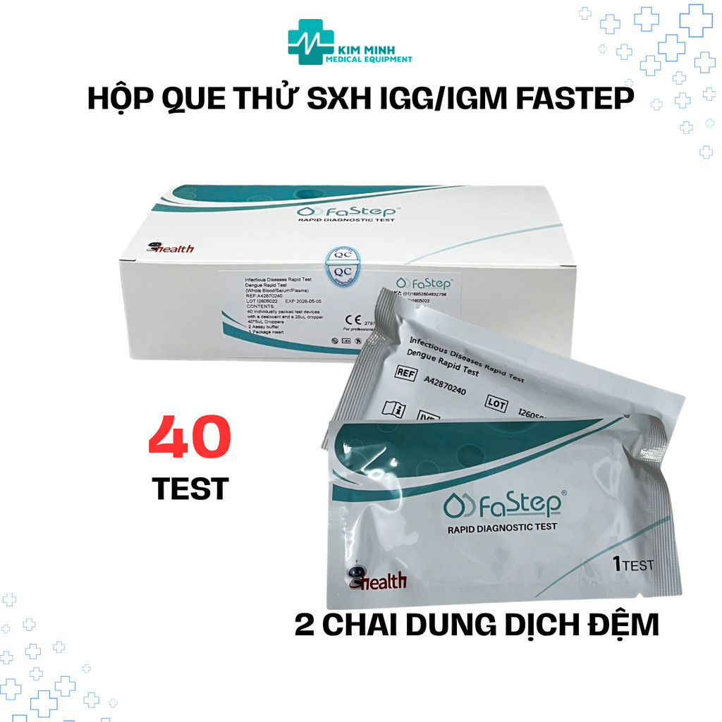 (Hộp nguyên) Que Test nhanh chuẩn đoán sốt xuất huyết Dengue Igg/IgM Fastep hộp 40 test