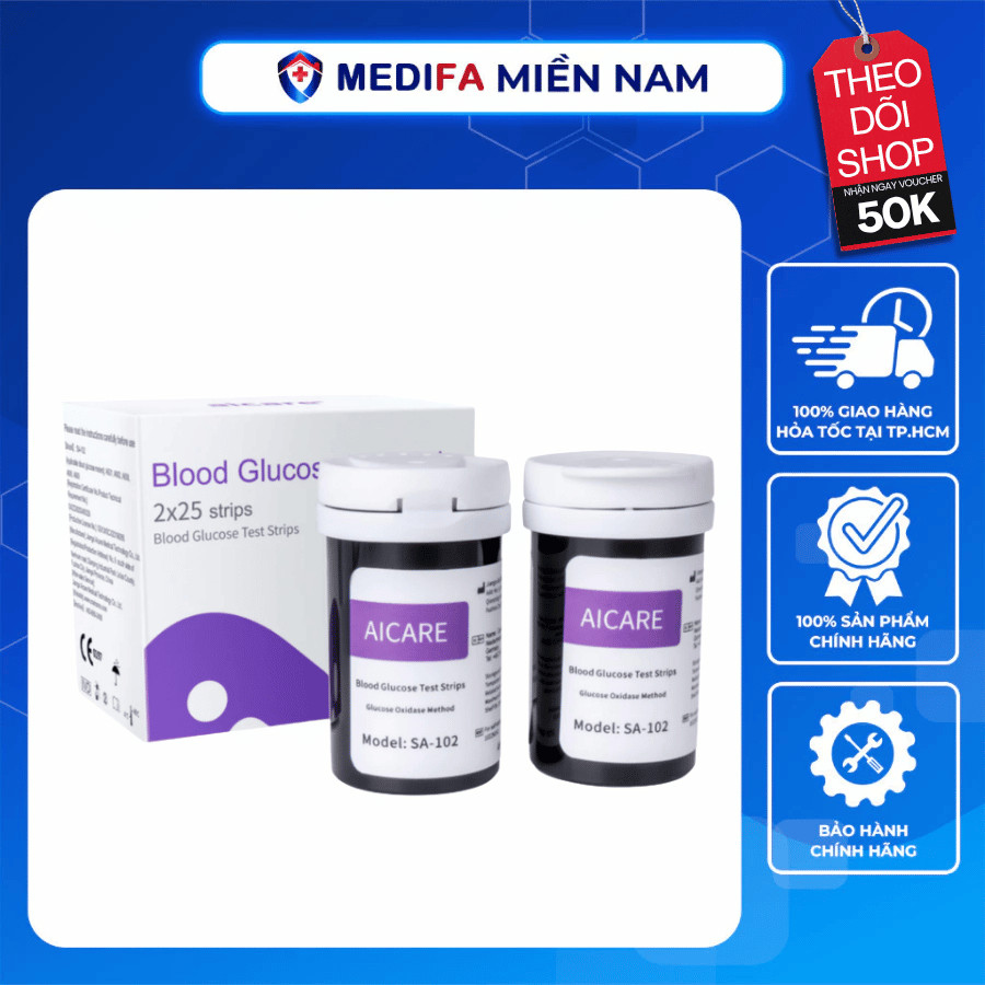 Combo Hộp 50 Que Thử Đường Huyết AiCare SA102 & 50 Kim, Tiện Lợi, Dễ sử Dụng Chỉ Dùng Cho Máy AiCare
