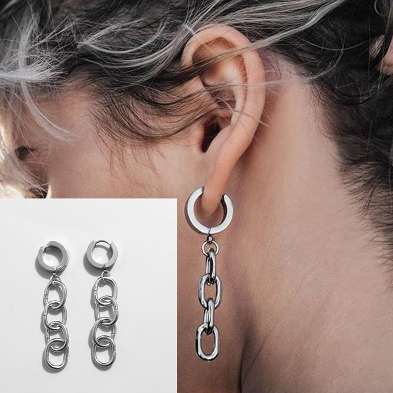 Qijin Mu Dark Series O-Chain Nam Nữ Bông Tai Hip-Hop Đĩa Độc Đáo Thép Titan Không Đục Bông Tai Bông 