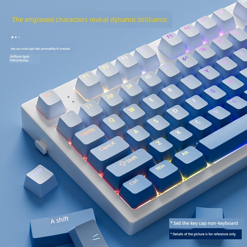 keycap keycap anime Bàn phím cơ Keycap trong suốt khắc màu xanh sương mù Gradient pbt Keycap 61 / 68