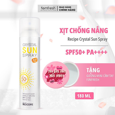 Xịt Chống Nắng RECIPE với chỉ SPF50+ PA+++ giúp chống nắng lâu trôi, an toàn dịu nhẹ với làn da
