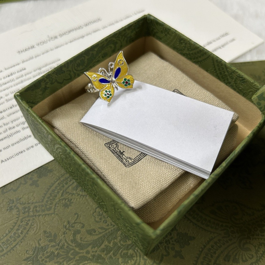 CU43 GG Ancient Home  925Silver ring Butterfly Enamel Ring Unique ethnic-style versatile ring