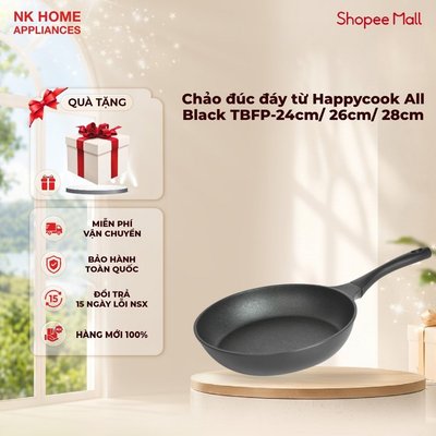 Chảo đúc đáy từ Happycook All Black TBFP-24cm/ 26cm/ 28cm | Bảo hành 12 tháng