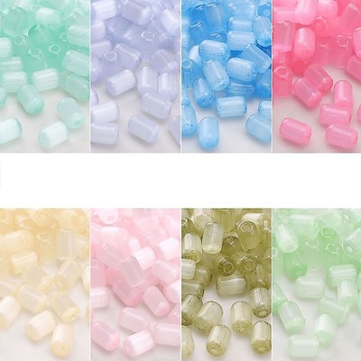 Beadia 60 miếng 4x6mm Mèo Mắt Ống Hạt Thủy Tinh Hình Trụ Cho DIY Vòng Cổ Trang Sức Làm