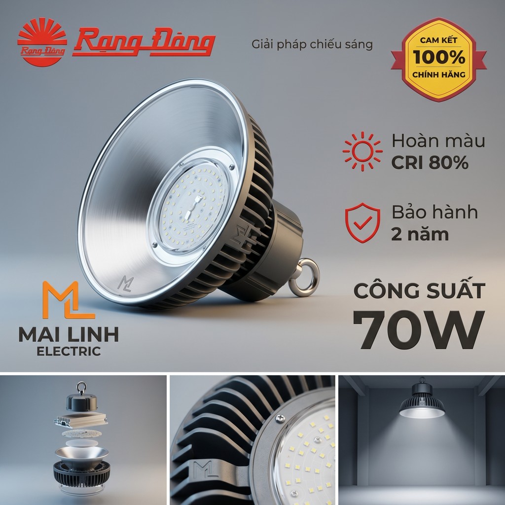 Đèn led Highbay nhà xưởng 70W Nhôm Đúc - Đèn chiếu công nghiệp -Tản nhiệt, chiếu sáng liên tục - Mod