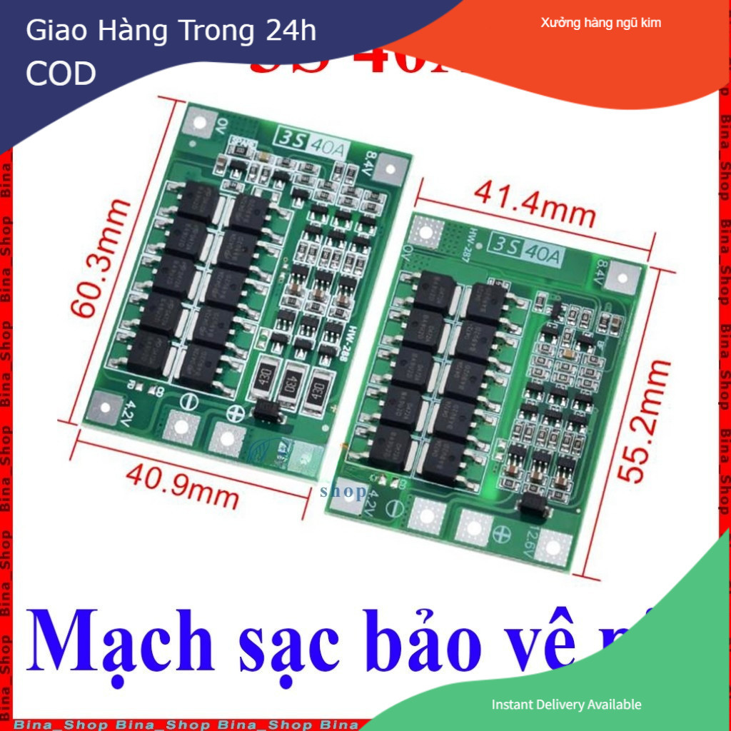 [COD]Bảng mạch bảo vệ sạc pin Li-ion 3S 40A cân bằng，Có thể khởi động máy khoan，Dòng xả tức thời cao