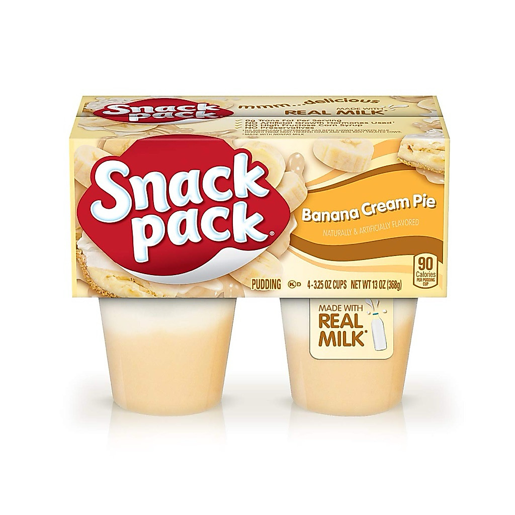 Snack Pack Chocolate Vanilla Flavored Pudding và Snack Pack Banana Cream Pie Pudding Date 7-8/26
