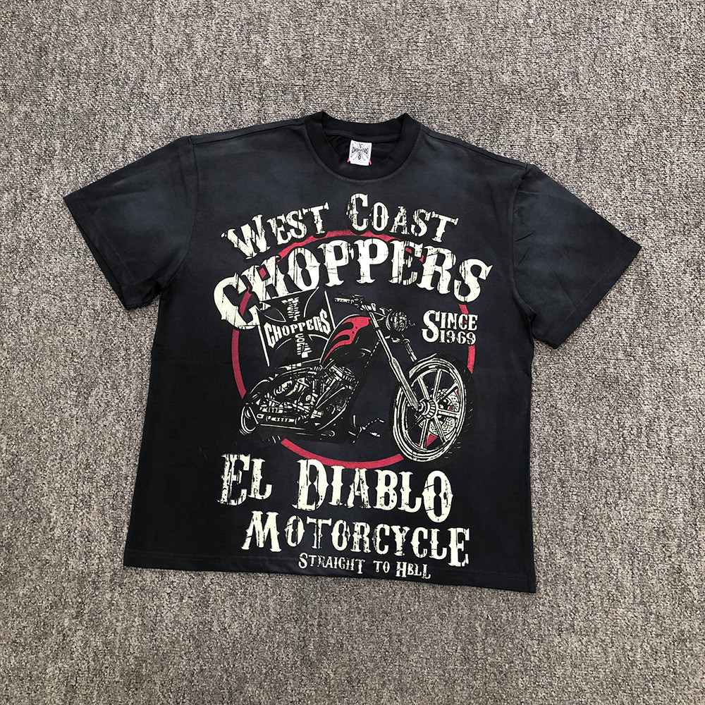 SK3D West Coast Choppers West Coast Street Retro Đau khổ Áo thun ngắn tay nam mùa hè