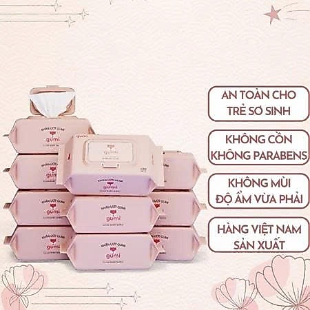 Thùng 20 gói khăn uớt 1 gói 80 tờ Gumi không cồn không parabens cao cấp dành cho em bé