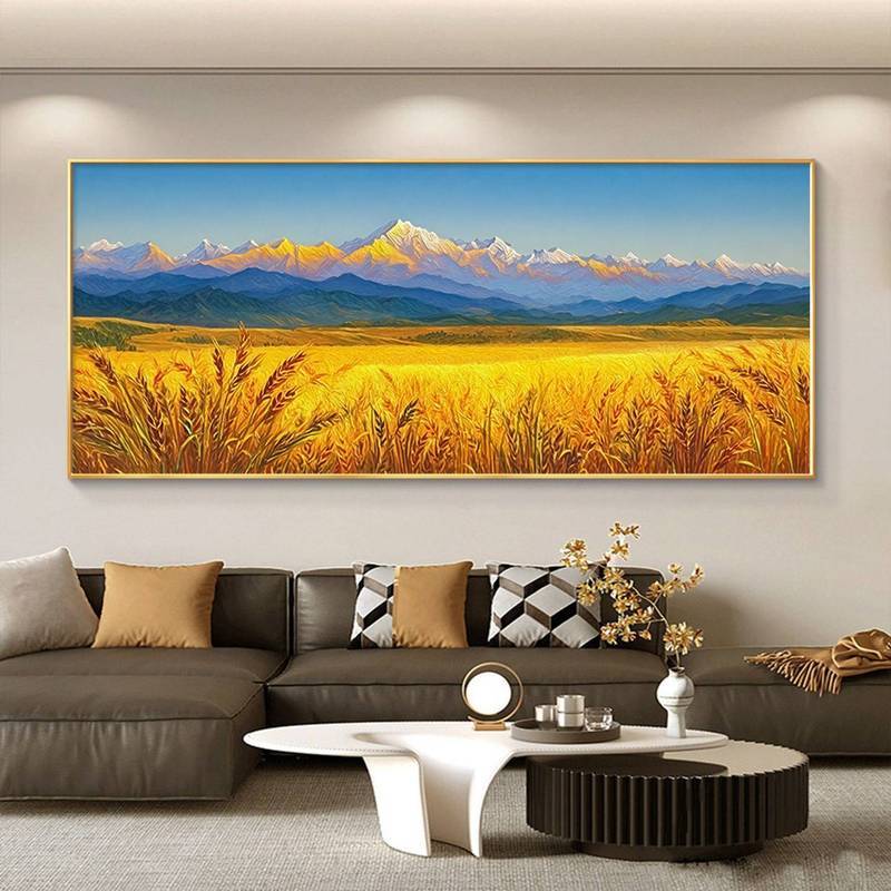Golden Mountain and Wheat Field Canvas Wall Art Set Sunlit Snow Peak Nature Landscape Gallery Trang 