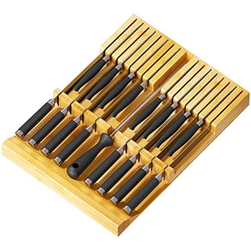 SpaceAid Bamboo Knife Drawer Organizer Insert, Kitchen Steak Dao Holder Organizer Block cho ngăn kéo