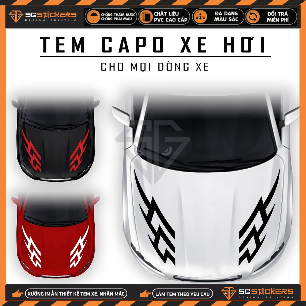 Tem Dán Nắp Capo Xe Ô Tô Xe Hơi Phong Cách Thể Thao | TCPOT-02 | Decal Dán Nắp Capo, Sườn Xe Oto Chố