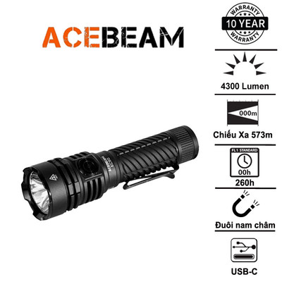 Acebeam EC90 – Đèn pin EDC siêu sáng 4300lm, chiếu xa 573m, sạc nhanh USB-C, đuôi nam châm