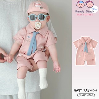  Mùa Hè Mới Quần Áo Cho Bé Trai Và Bé Gái Ve Áo Ngắn Tay Tie Body 0-24 Tháng Tuổi Cho Bé Thoải Mái Và Thoáng Khí Màu Hồng Đẹp Trai Romper Phong Cách Hàn Quốc 