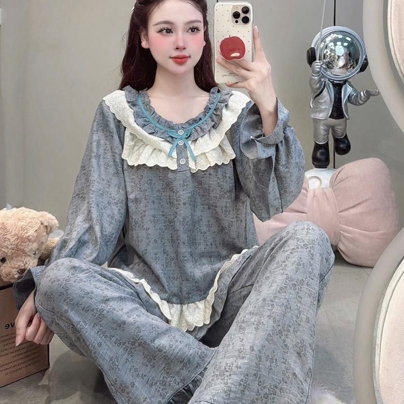 Sammy Bộ Mặc Nhà Cổ Bèo Ren Kép Chất Liệu Đũi Vân Mây Mềm Đẹp Hoạ Tiết Xinh Xắn Cho Nữ DD198 | BigBuy360 - bigbuy360.vn