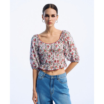 GIGI - Áo croptop cổ thuyền tay lỡ in hoa nữ tính_G1201T241291-82