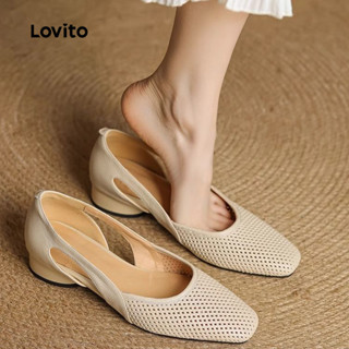 Lovito Giày cao gót thanh lịch đi lại mùa xuân/hè màu kem cho nữ LFA83019