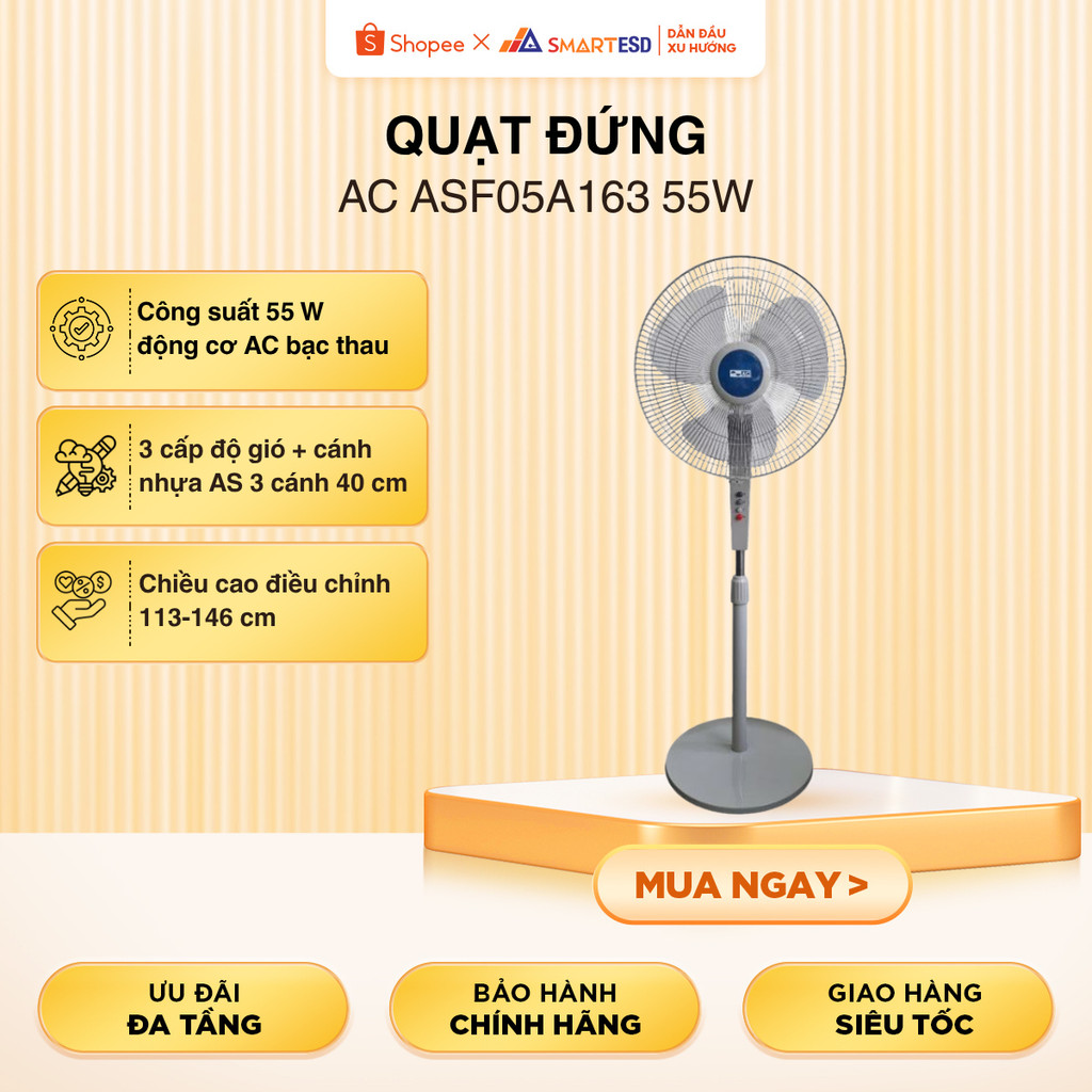 Quạt đứng AC ASF05A163 55W - 3 mức gió - Bảo hành chính hãng 24 tháng