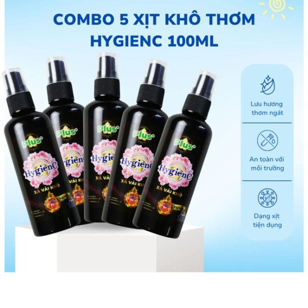 Combo 5 Chai xịt vải khô thơm HygienC 100ml -  Làm Sạch thơm lưu hương lâu , loại bỏ những mùi hôi k