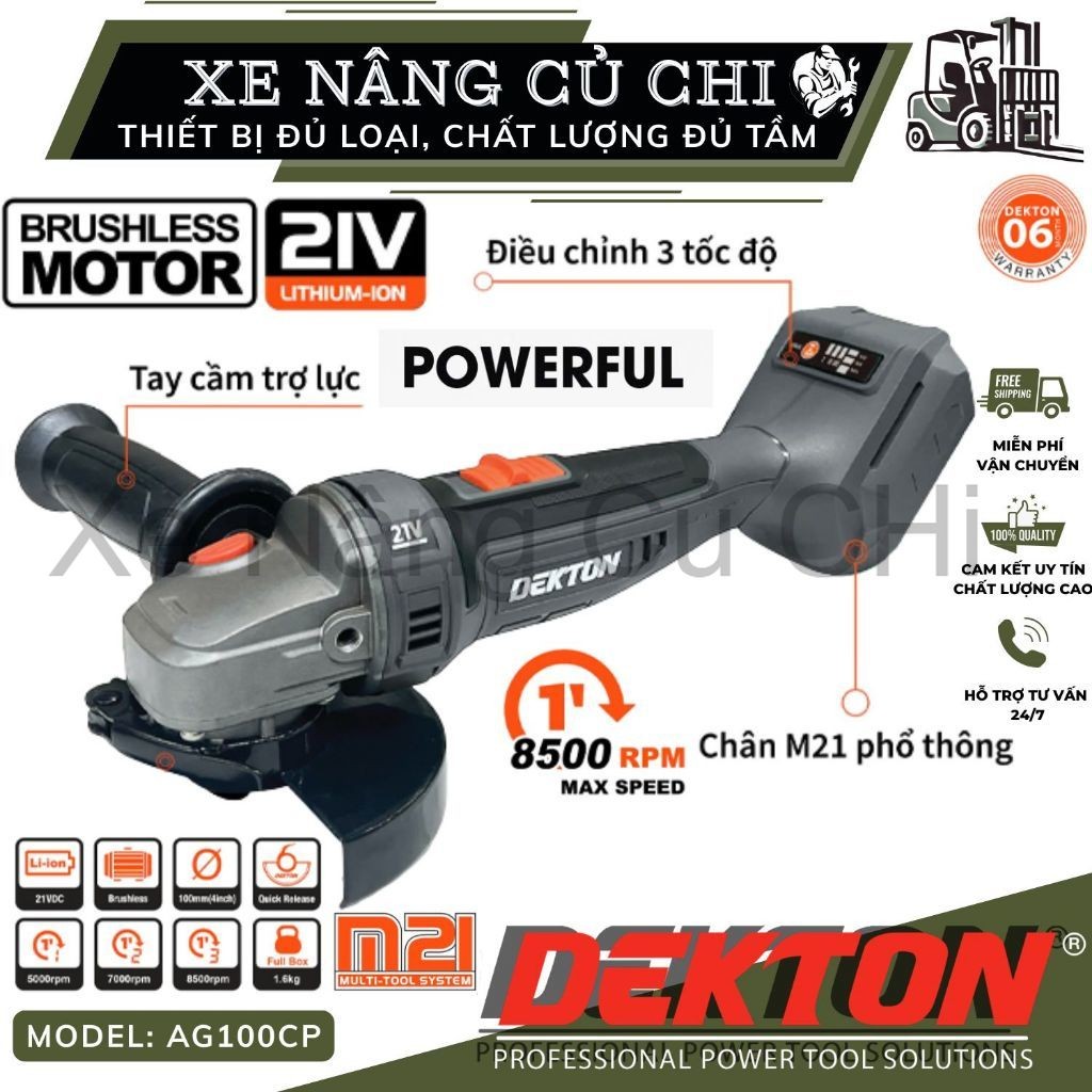 Máy mài 100mm Dekton M21-AG100CP, điều chỉnh 3 cấp độ, chân pin Makita, motor không chổi than mạnh m