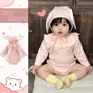  INS Mùa Hè Bé Gái Trẻ Sơ Sinh Tinh Tế Và Dễ Thương Hình Thỏ Nhỏ Màu Hồng Cotton Dài Tay Áo Liền Quần + Mũ Tai Thỏ Quần Áo Cho Bé 0-24 Tháng 