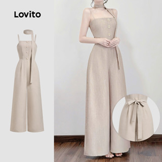Lovito Bộ áo liền quần Kaki có nút trơn thông thường dành cho nữ L135AD503