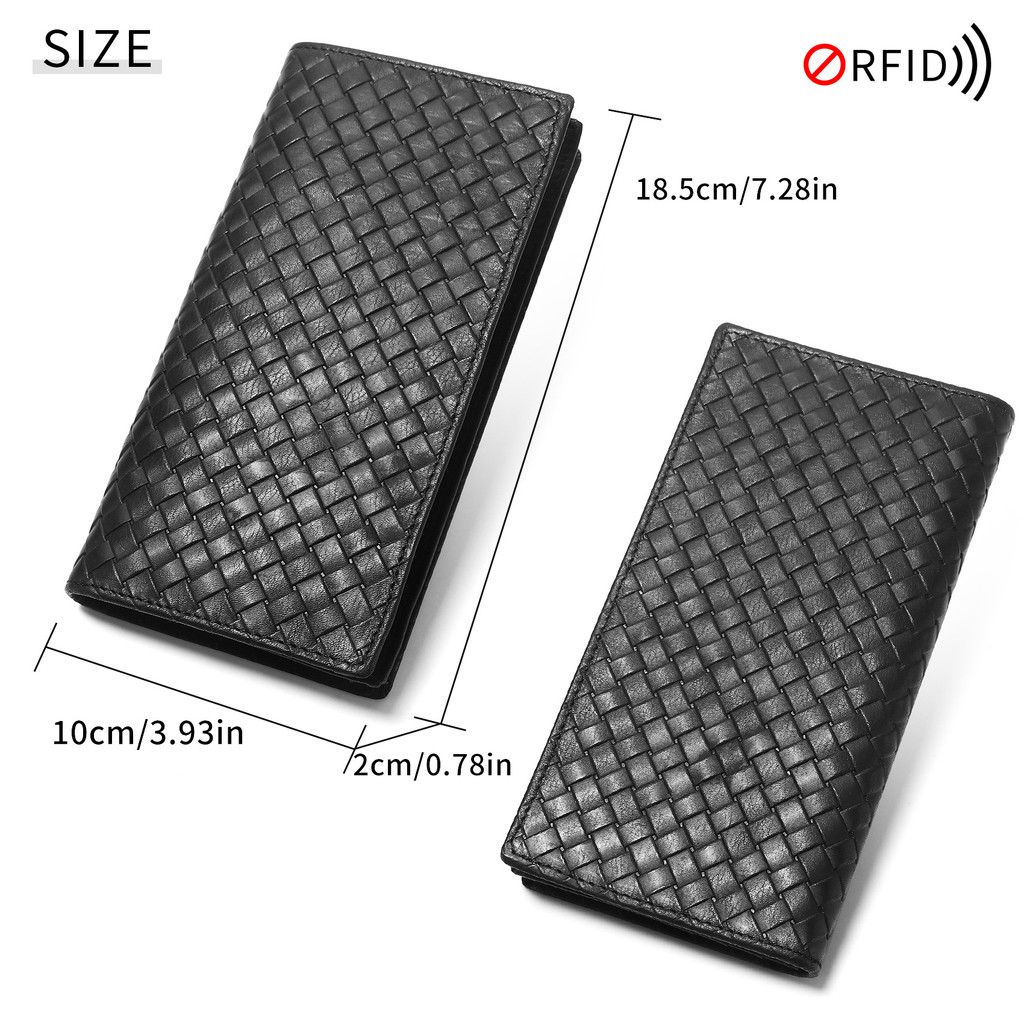 Nam Ví Dài Boutique Túi Ly Hợp RFID Bàn Chải Chống Trộm Dung Tích Lớn Nhiều Thẻ Bện Họa Tiết Ví Nam 