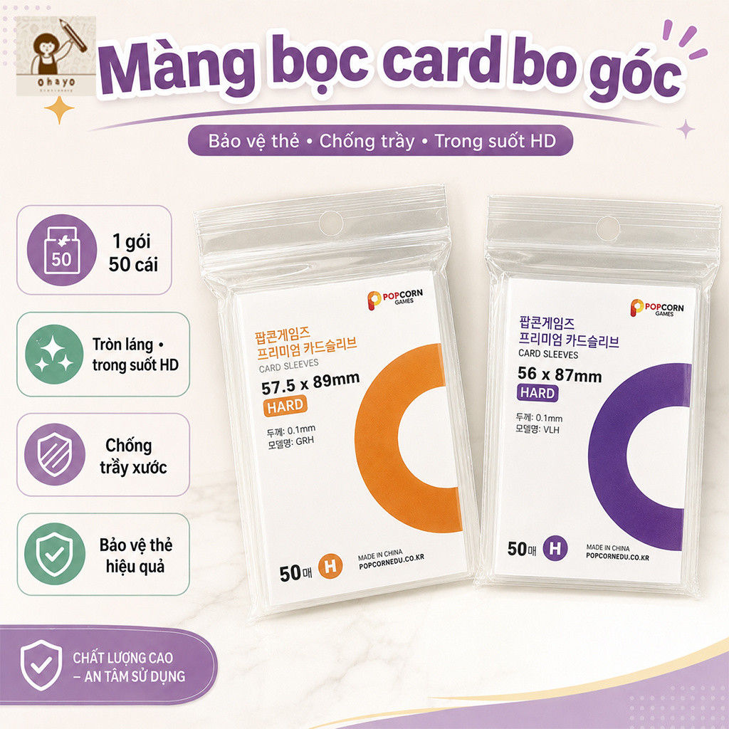 Sleeves Popcorn Bọc Card Trong Suốt Pack 50 Túi Đựng Photocard, Lomo Card, Thẻ Ảnh, Thẻ Bài Thần Tượ